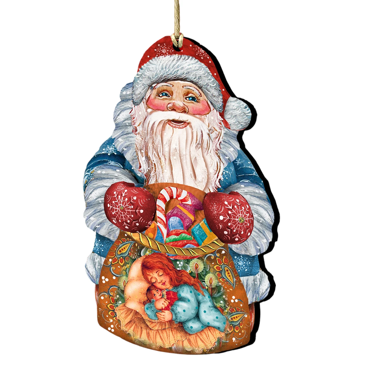 Set Of 2 Santa Claus Gifts Bag With A Loving Mother Wooden Christmas Ornaments 5.5" 1 Set Of 2 Santa Claus Gifts Bag With A Loving Mother Wooden Christmas Ornaments 5.5"