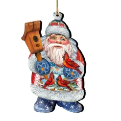 Set Of 2 Santa Cardinals Wooden Christmas Ornaments 5.5"