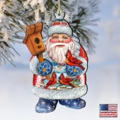 Set Of 2 Santa Cardinals Wooden Christmas Ornaments 5.5" -Christmas Trees Shop 8118023 4 08550.1667549884