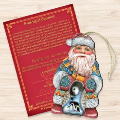 Set Of 2 Santa Claus Penguin Wooden Christmas Ornaments 5.5" -Christmas Trees Shop 8118051 3 99067.1667549883