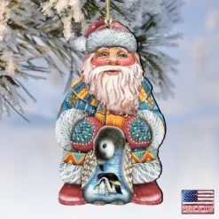 Set Of 2 Santa Claus Penguin Wooden Christmas Ornaments 5.5" -Christmas Trees Shop 8118051 4 38706.1667549883