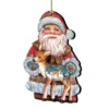 Set Of 2 Santa Claus Fawn Wooden Christmas Ornaments 5.5"