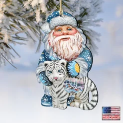 Set Of 2 Winter Santa White Tiger Wooden Christmas Ornaments 5.5" -Christmas Trees Shop 8118091 4 71475.1667549893