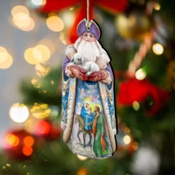 Set Of 2 Santa Goat And The Guardian Angels Wooden Christmas Ornaments 5.5" -Christmas Trees Shop 811832 3 26677.1667529019