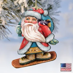 Set Of 2 Sliding Santa With Bird Wooden Christmas Ornaments 5.5" -Christmas Trees Shop 8119171 4 39685.1667549901