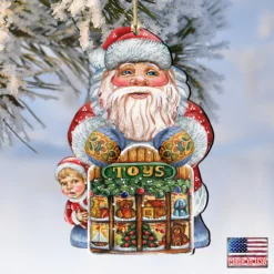 Set Of 2 Santa Claus Toy Shop Wooden Christmas Ornaments 5.5" -Christmas Trees Shop 8119172 4 89329.1667549894