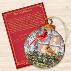 Set Of 2 Winter House With Cardinals Round Wooden Christmas Ornaments 5.5" -Christmas Trees Shop 8121126dg 3 47383.1667549913