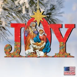 Set Of 2 Magnificent Nativity "Joy" Wooden Christmas Ornaments 5.5" -Christmas Trees Shop 8121456 4 74291.1667549917