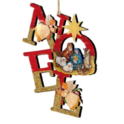 Set Of 2 Magnificent Nativity "Noel" Wooden Christmas Ornaments 5.5"