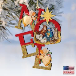 Set Of 2 Magnificent Nativity "Noel" Wooden Christmas Ornaments 5.5" -Christmas Trees Shop 8121458 4 31709.1667549920