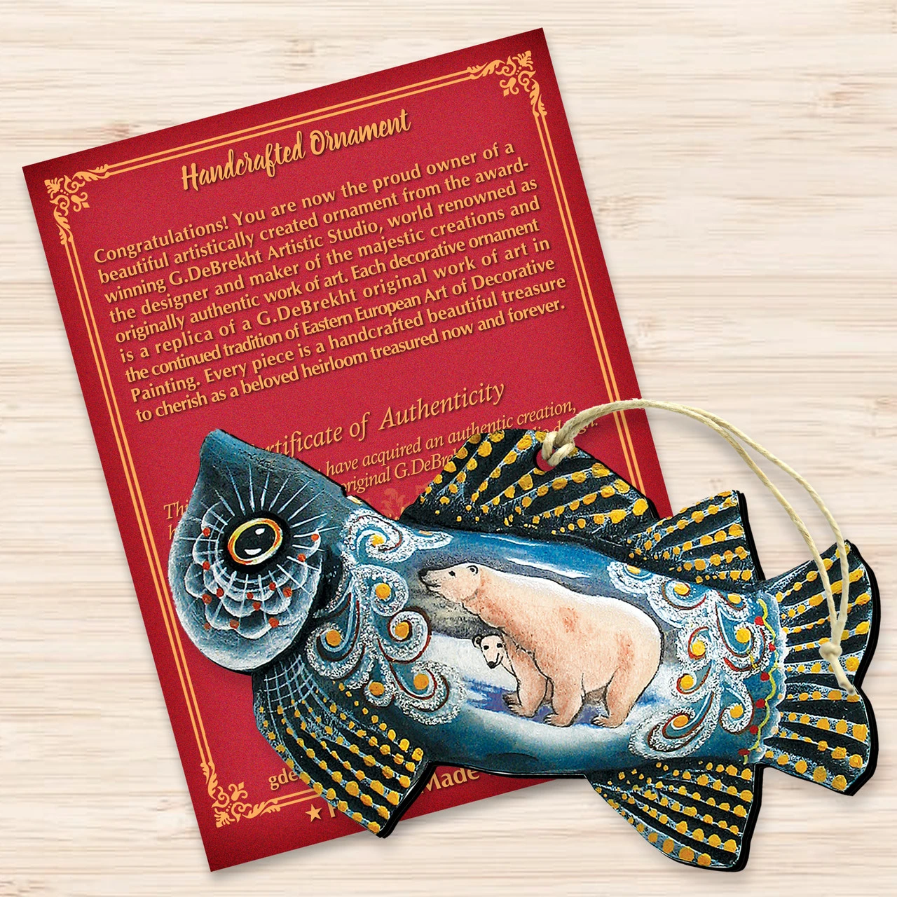 Set Of 2 Frosty Fish With Polar Bears Wooden Christmas Ornaments 5.5" 3 Set Of 2 Frosty Fish With Polar Bears Wooden Christmas Ornaments 5.5" - Image 3