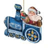 Set Of 2 Santa Claus Riding A Train Wooden Christmas Ornaments 5.5"