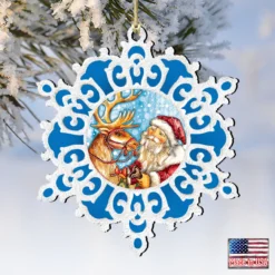 Set Of 2 Santa Reindeer Ride Snowflake Wooden Christmas Ornaments 5.5" -Christmas Trees Shop 8141151 4 30776.1667549620