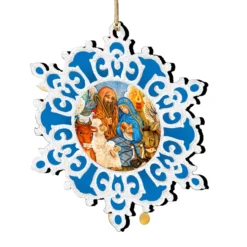Set Of 2 Snowflake Nativity Scene Wooden Christmas Ornaments 5.5"