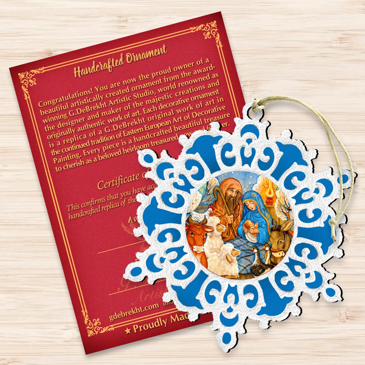 Set Of 2 Snowflake Nativity Scene Wooden Christmas Ornaments 5.5" 3 Set Of 2 Snowflake Nativity Scene Wooden Christmas Ornaments 5.5" - Image 3