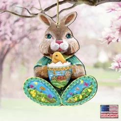 Set Of 2 Easter Bunny Egg With A Chick Wooden Christmas Ornaments 5.5" -Christmas Trees Shop 8144502 4 44844.1667549622