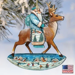Set Of 2 Santa Rides A Reindeer Wooden Christmas Ornaments 5.5" -Christmas Trees Shop 8151123 4 94468.1667549627