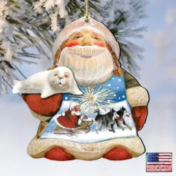 Set Of 2 Santa Northern Lights Of Christmas Wooden Ornaments 5.5" -Christmas Trees Shop 8151844 4 73880.1667549629