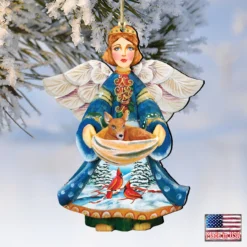 Set Of 2 Angel With Cardinals And Deer Wooden Christmas Ornaments 5.5" -Christmas Trees Shop 8152510 4 84359.1667549638