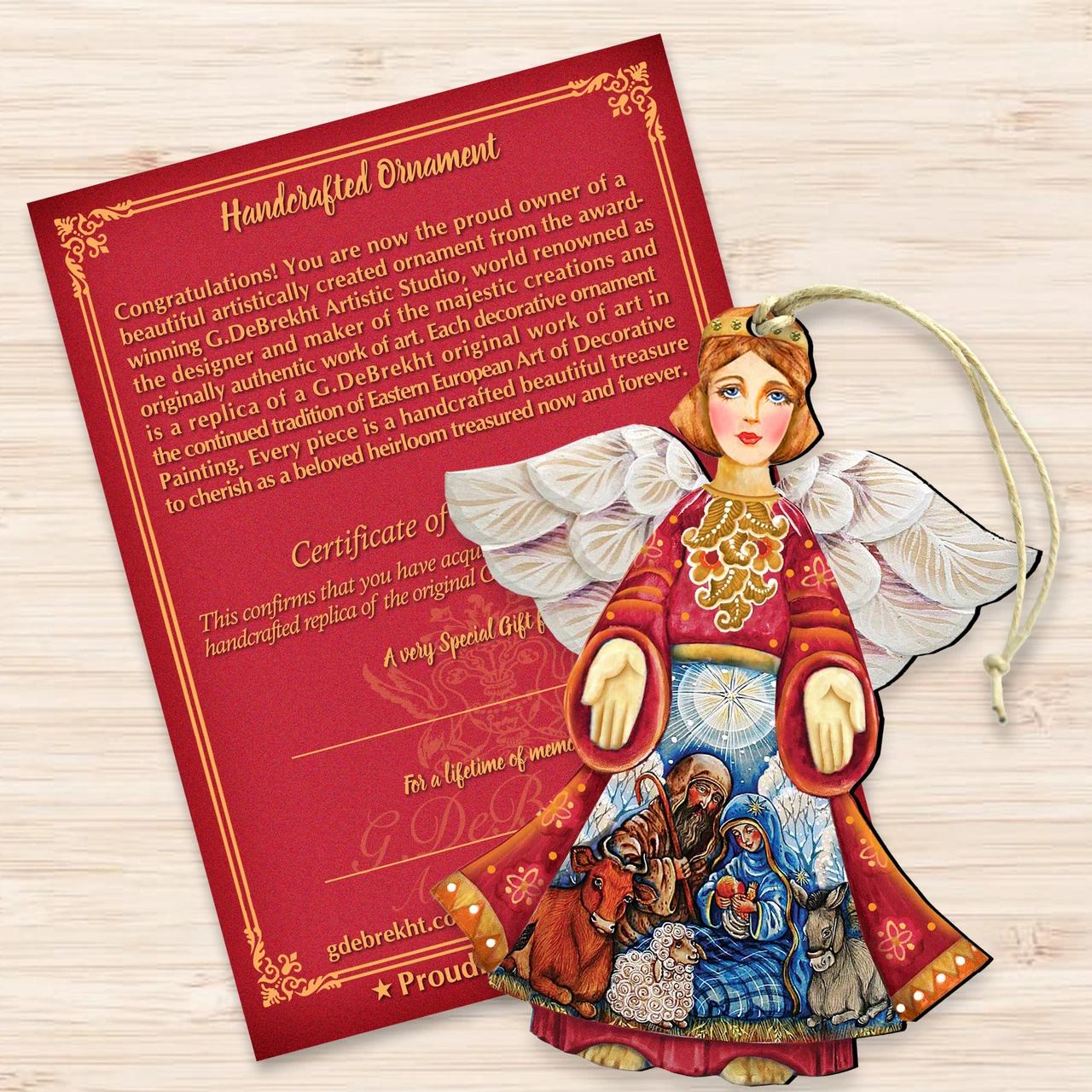 Set Of 2 Angel Nativity Wooden Christmas Ornaments 5.5" 3 Set Of 2 Angel Nativity Wooden Christmas Ornaments 5.5" - Image 3