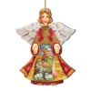 Set Of 2 Angel With Mary And Joseph Wooden Christmas Ornaments 5.5"