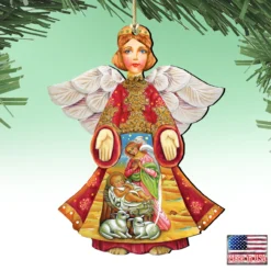 Set Of 2 Angel With Mary And Joseph Wooden Christmas Ornaments 5.5" -Christmas Trees Shop 8154109 4 21810.1667549676