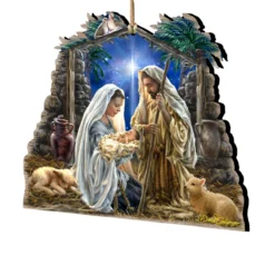 Set Of 2 Nativity Glory To God Wooden Christmas Ornaments 5.5"