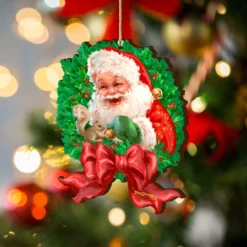 Set Of 2 Santa Berry Wreath Wooden Christmas Ornaments 5.5" -Christmas Trees Shop 8161014 1309 3 26791.1667549718