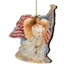 Set Of 2 Angel Waving American Flag Wooden Christmas Ornaments 5.5"