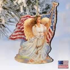 Set Of 2 Angel Waving American Flag Wooden Christmas Ornaments 5.5" -Christmas Trees Shop 8161021 0107 4 57604.1667549726