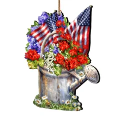 Set Of 2 American Freedom Celebration Wooden Christmas Ornaments 5.5"