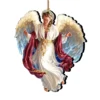 Set Of 2 Angel Bringing Peace On Earth Wooden Ornaments 5.5"