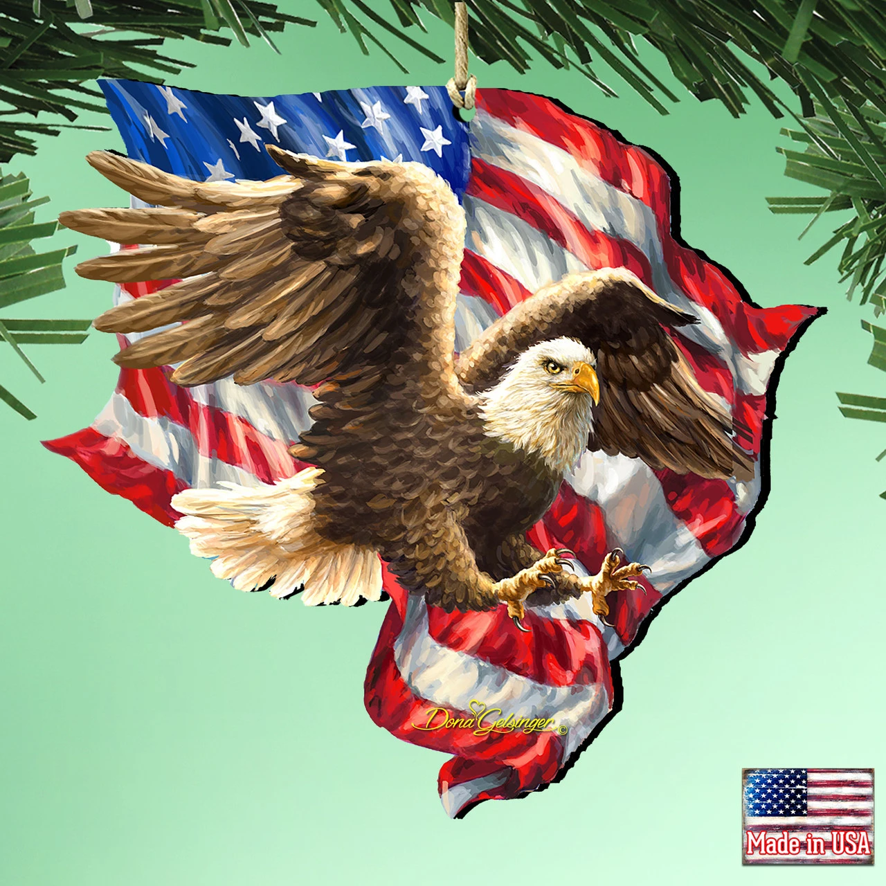 Set Of 2 American Independence Eagle Wooden Ornaments 5.5" 2 Set Of 2 American Independence Eagle Wooden Ornaments 5.5" - Image 2