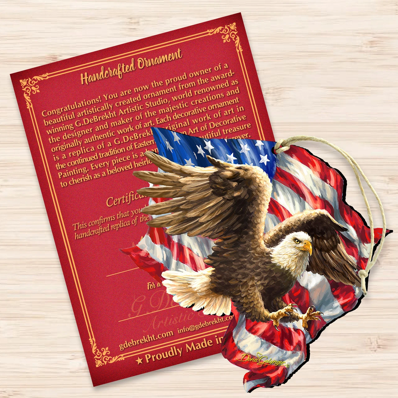 Set Of 2 American Independence Eagle Wooden Ornaments 5.5" 3 Set Of 2 American Independence Eagle Wooden Ornaments 5.5" - Image 3