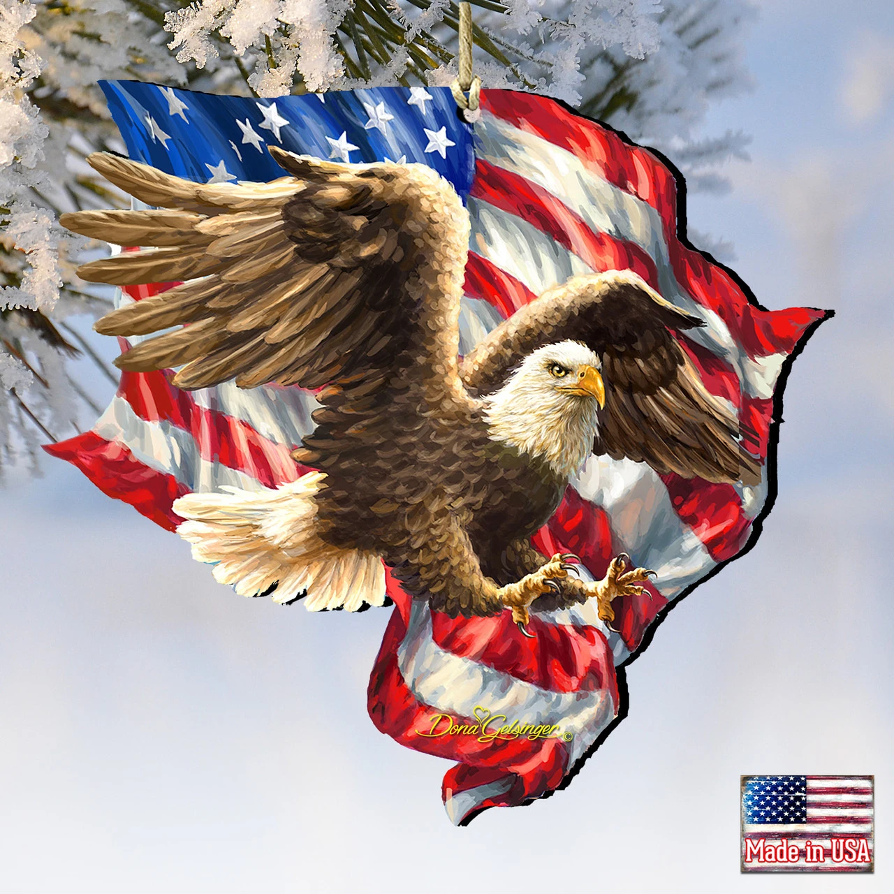 Set Of 2 American Independence Eagle Wooden Ornaments 5.5" 4 Set Of 2 American Independence Eagle Wooden Ornaments 5.5" - Image 4