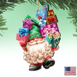 Set Of 2 Gnome Santa Gift Giver Wooden Christmas Ornaments 5.5" -Christmas Trees Shop 8161054 dg 4 69339.1681987401