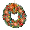 Set Of 2 Christmas Wreath Flowers Wooden Ornaments 5.5"