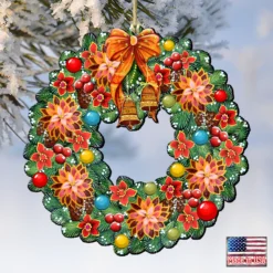 Set Of 2 Christmas Wreath Flowers Wooden Ornaments 5.5" -Christmas Trees Shop 8185307 4 67873.1667549631