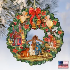 Set Of 2 Nativity Wreath Wooden Christmas Ornaments 5.5" -Christmas Trees Shop 8185314 4 10859.1667549636