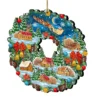 Set Of 2 Santa Ride Around The World Wreath Wooden Christmas Ornaments 5.5"