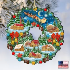 Set Of 2 Santa Ride Around The World Wreath Wooden Christmas Ornaments 5.5" -Christmas Trees Shop 8185315 4 85752.1667549638