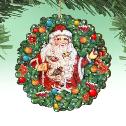 Set Of 2 Santa With Birds Wreath Wooden Christmas Ornaments 5.5" -Christmas Trees Shop 8185320 4 68575.1667549645