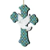 Set Of 2 Cross With White Dove Wooden Christmas Ornaments 5.5"