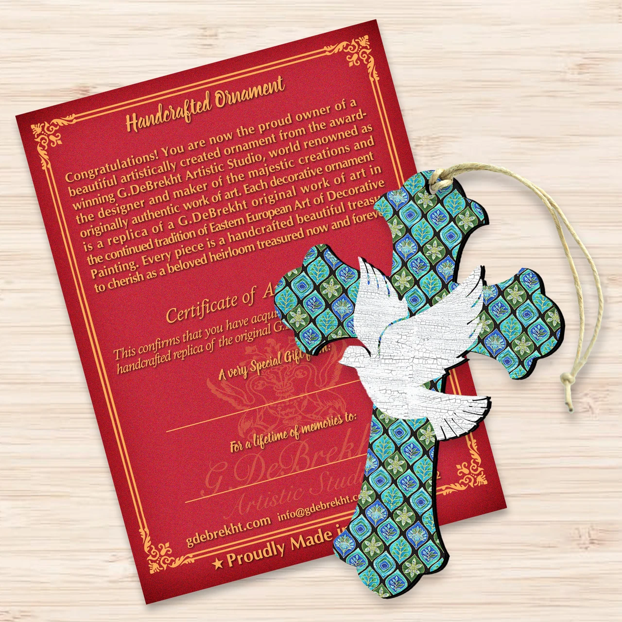 Set Of 2 Cross With White Dove Wooden Christmas Ornaments 5.5" 3 Set Of 2 Cross With White Dove Wooden Christmas Ornaments 5.5" - Image 3