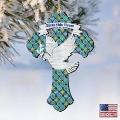 Set Of 2 Dove "Bless This Home" Cross Wooden Christmas Ornaments 5.5" -Christmas Trees Shop 8191163 4 93820.1667549647