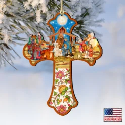 Set Of 2 Nativity Scene Cross Wooden Christmas Ornaments 5.5" -Christmas Trees Shop 8191164 4 69831.1667549649