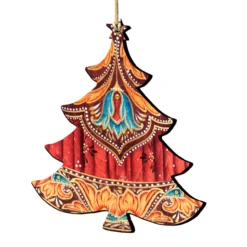 Set Of 2 Vivid Christmas Tree Wooden Ornaments 5.5"