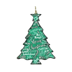 Set Of 2 "Merry Christmas" Tree Wooden Ornaments 5.5"