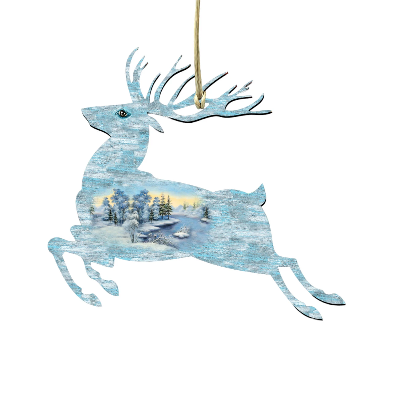 Set Of 2 Snowy Jumping Deer Wooden Christmas Ornaments 5.5" 1 Set Of 2 Snowy Jumping Deer Wooden Christmas Ornaments 5.5"