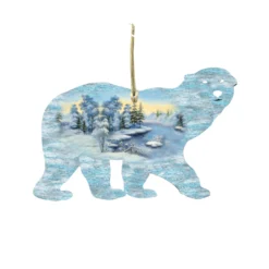 Set Of 2 Snowy Polar Bear Wooden Christmas Ornaments 5.5"